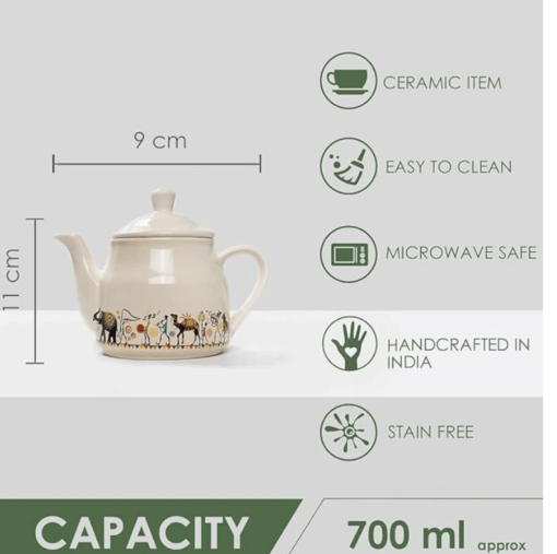 ROXX Pure Ceramic Pastel Flask Microwave Safe Tea/Coffee Cups with Kettle Morning Set Ideal for Friends, Anniversary, Valentine Day, Birthday/1 Kettle + 6 Tea Cups (Multicolor) (Multicolor) - Image 3